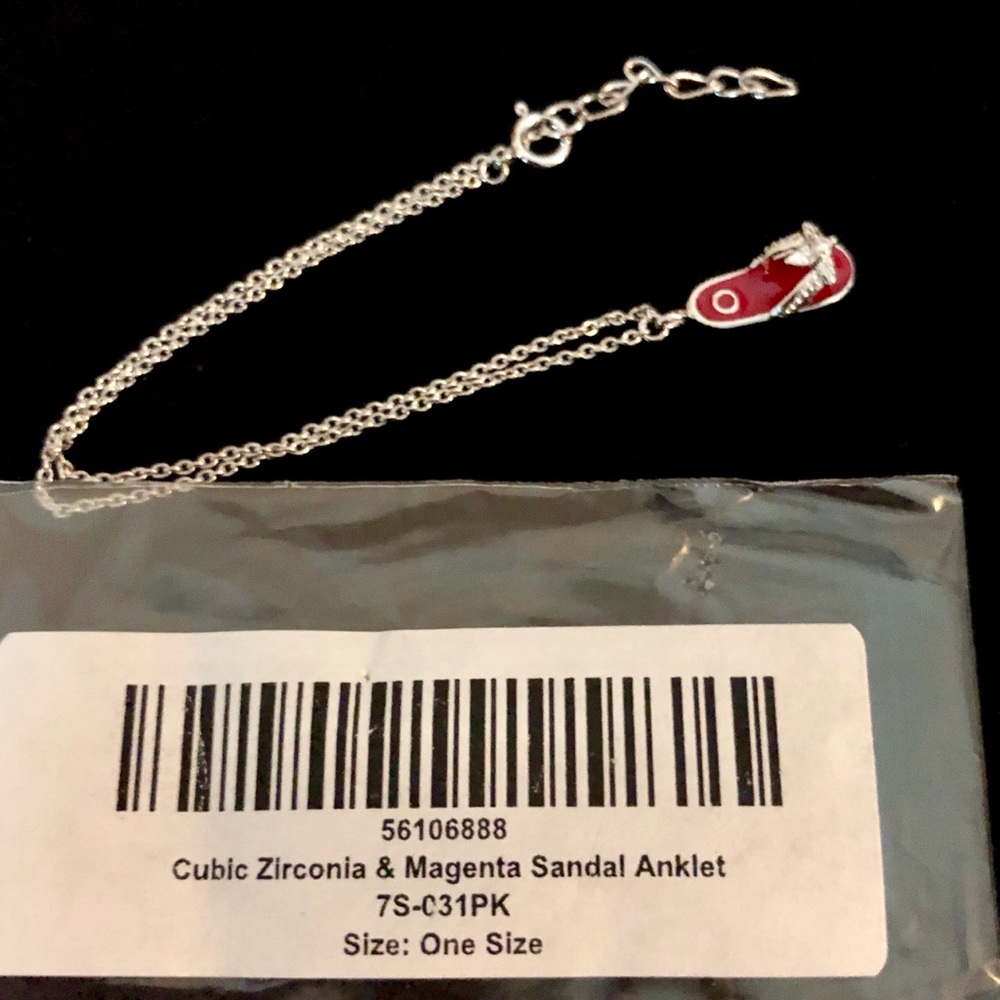 Super Cute Cubic Zirconia & Magenta Charm Anklet! - Picture 4 of 5